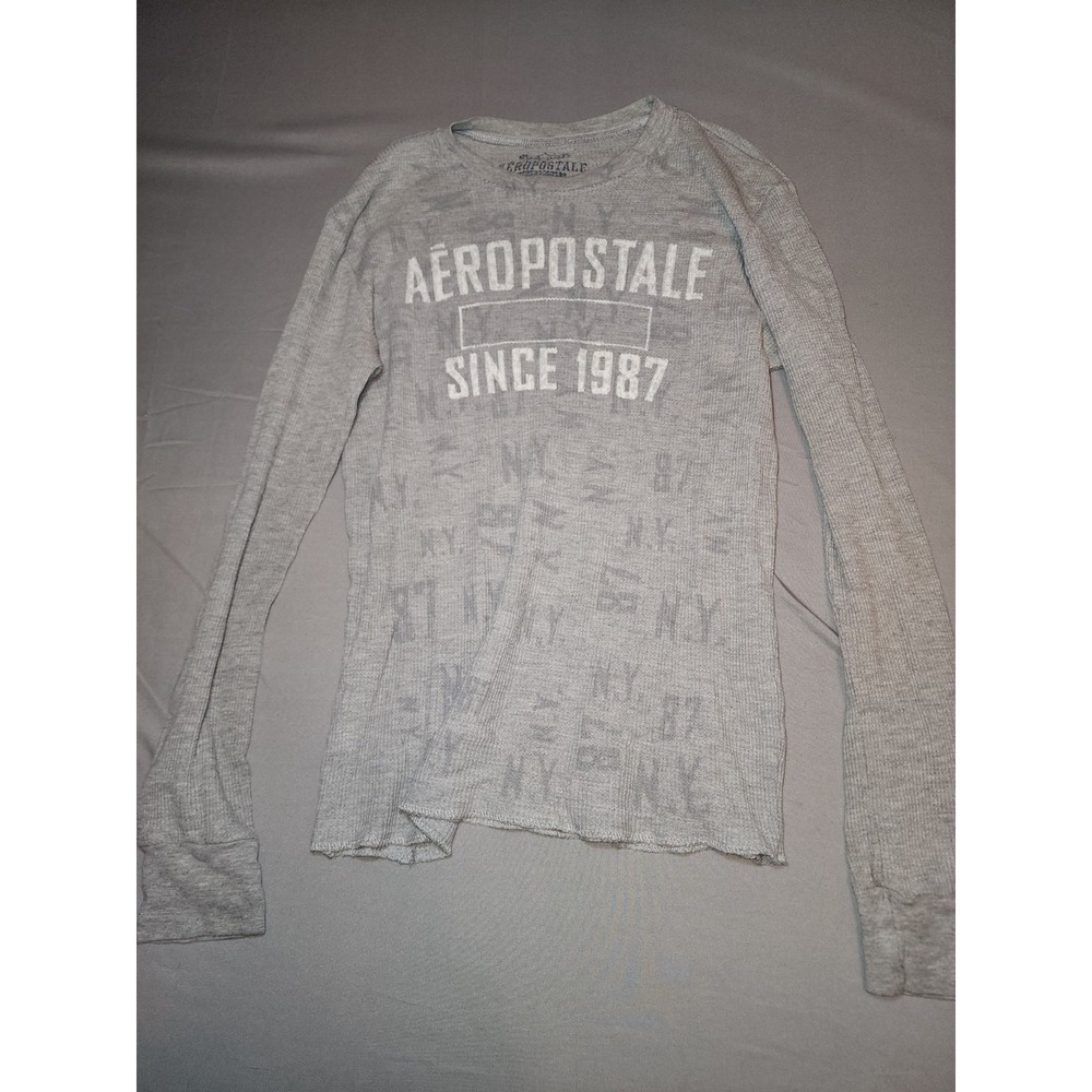 Aeropostale Mens Medium Gray Waffle Knit Thermal Long Sleeve Shirt Since 1987